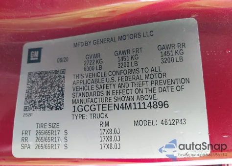 2021 Chevrolet Colorado 4Wd Short Box Zr2 из США, поврежденный, VIN 1GCGTEEN4M1114896